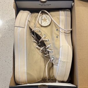 Converse High-Top Platform Sneakers in Light Tan